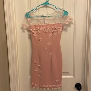 Ladies illusion neckline pink dress size small